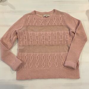 ANN TAYLOR LOFT Blush Pink Chunky Cable Knit Stripe Pullover Sweater Size Small